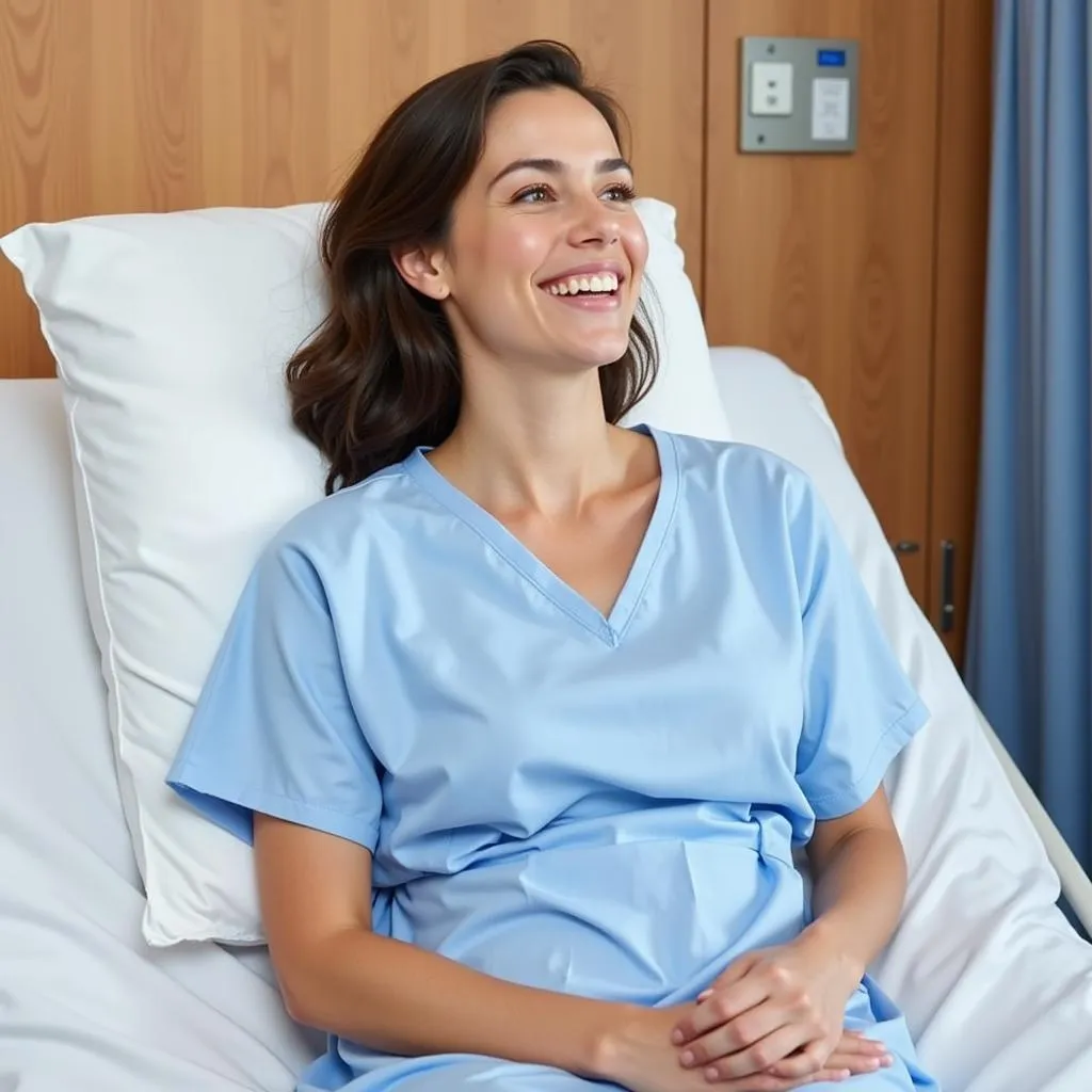 Patient feeling comfortable in her hospital gown