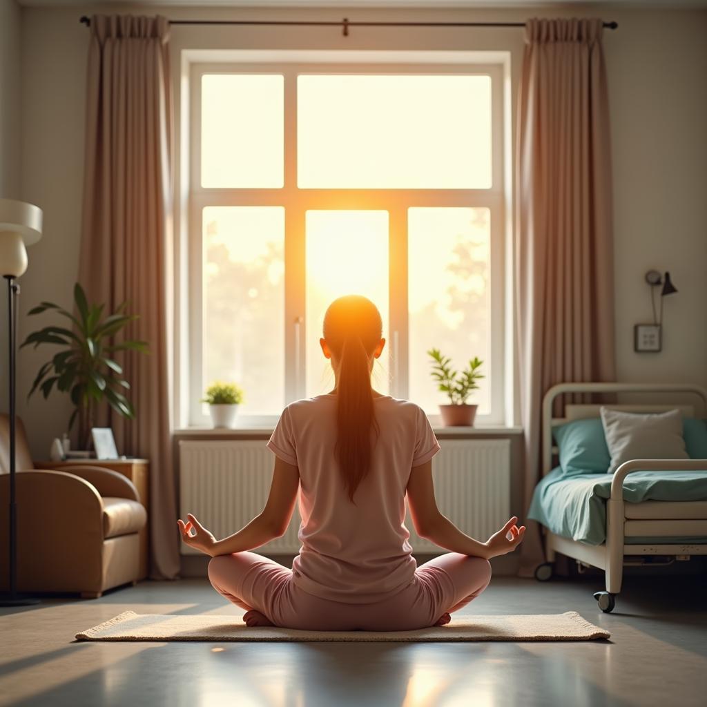 Woman meditating in a peaceful hospital room