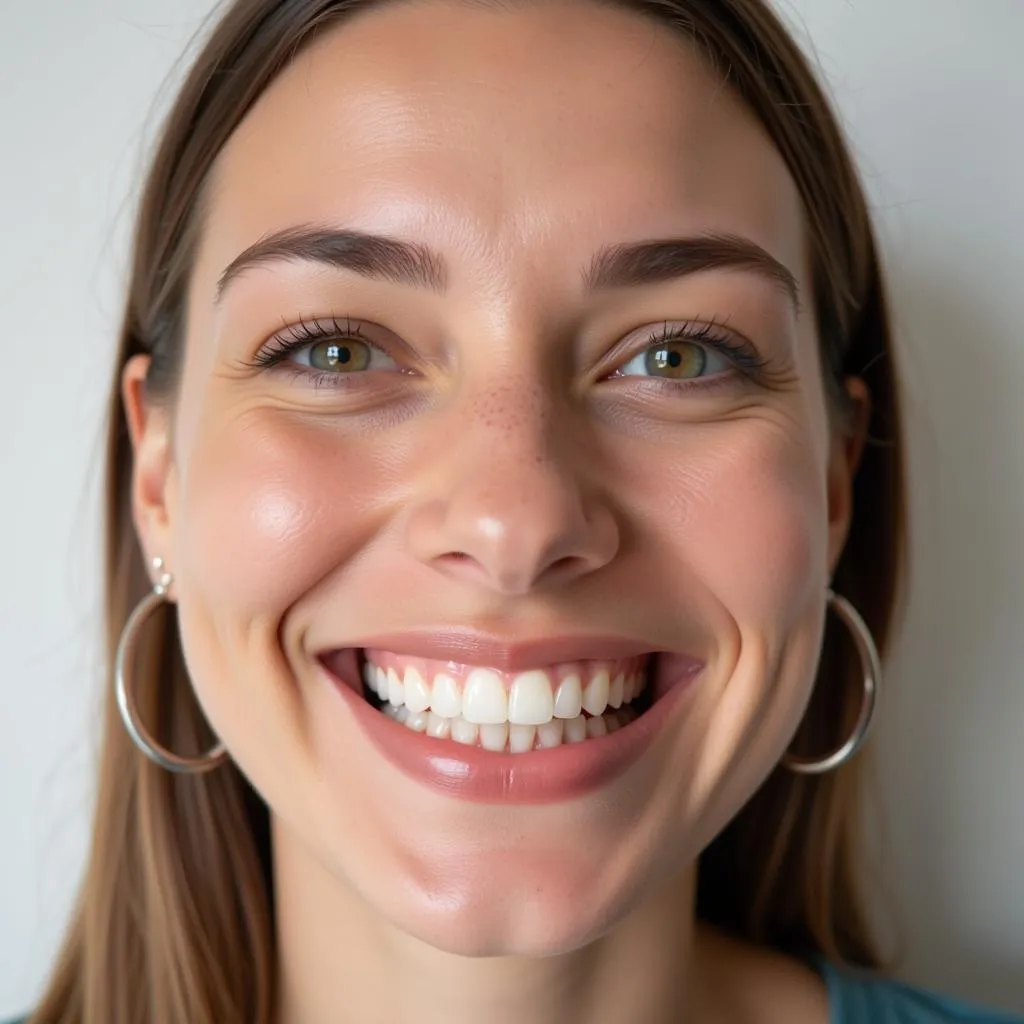 Woman smiling with healthy teeth after a dental check-up