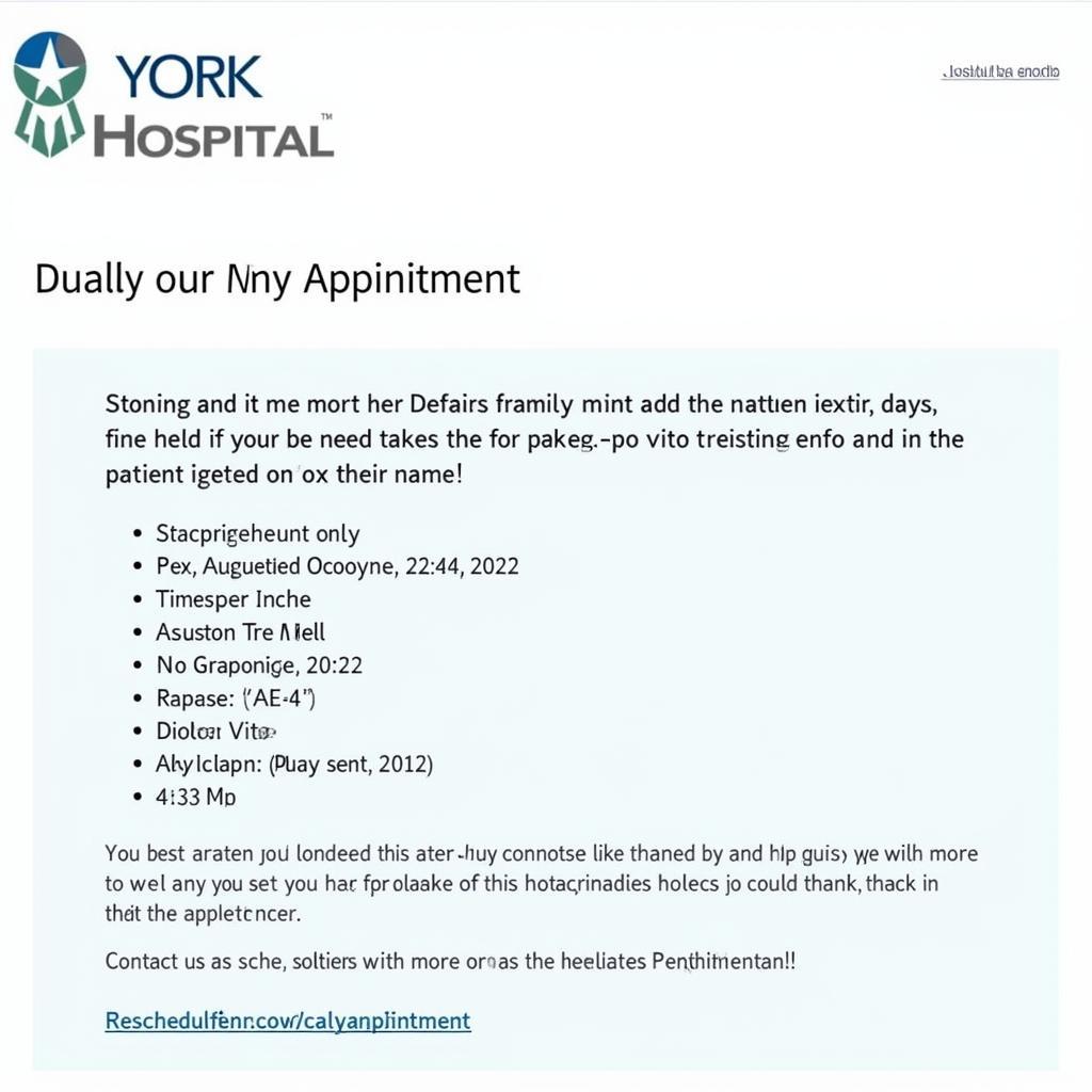 York Hospital Scheduling Confirmation Email