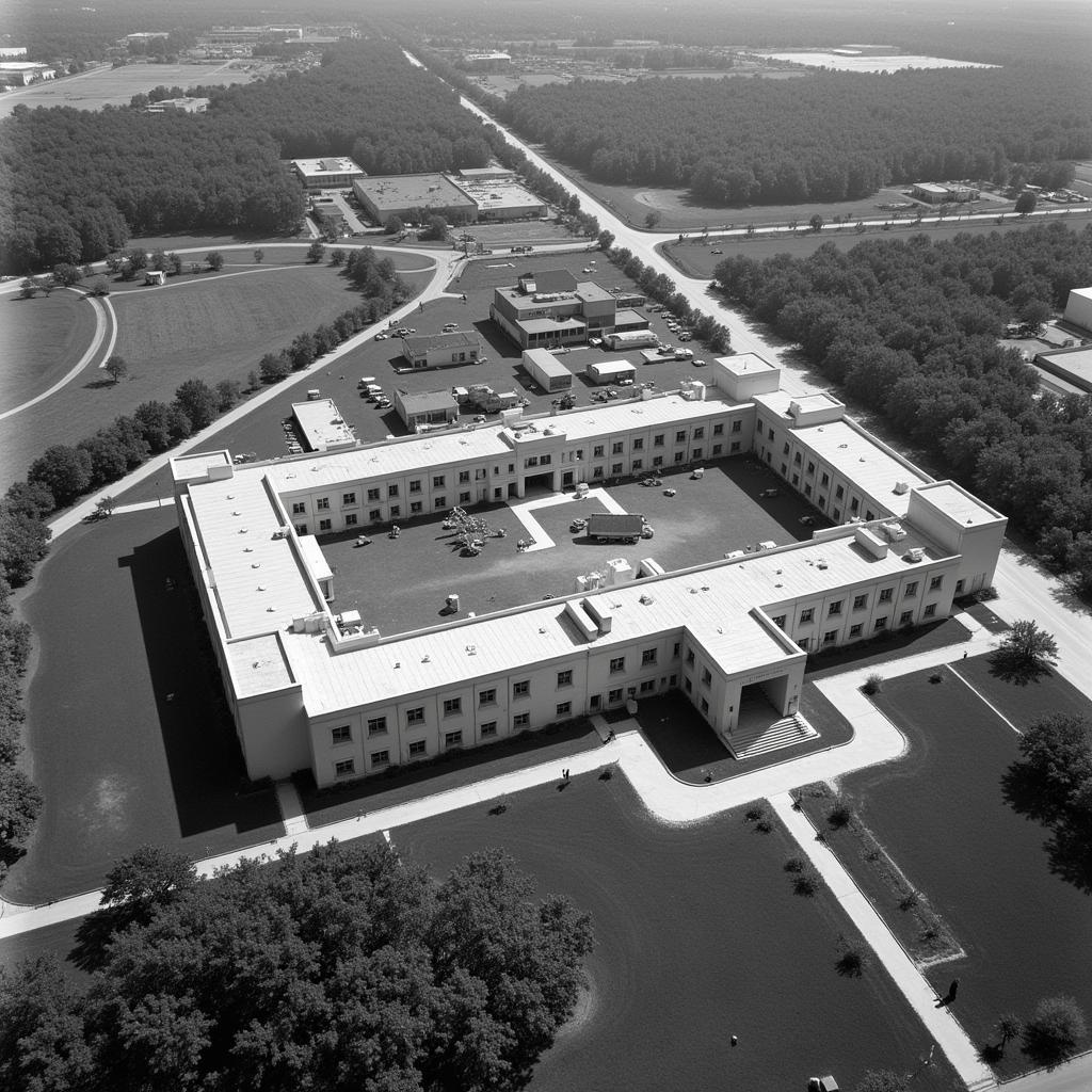 Aerial view of the 24th Evacuation Hospital in Vietnam, showcasing its strategic location