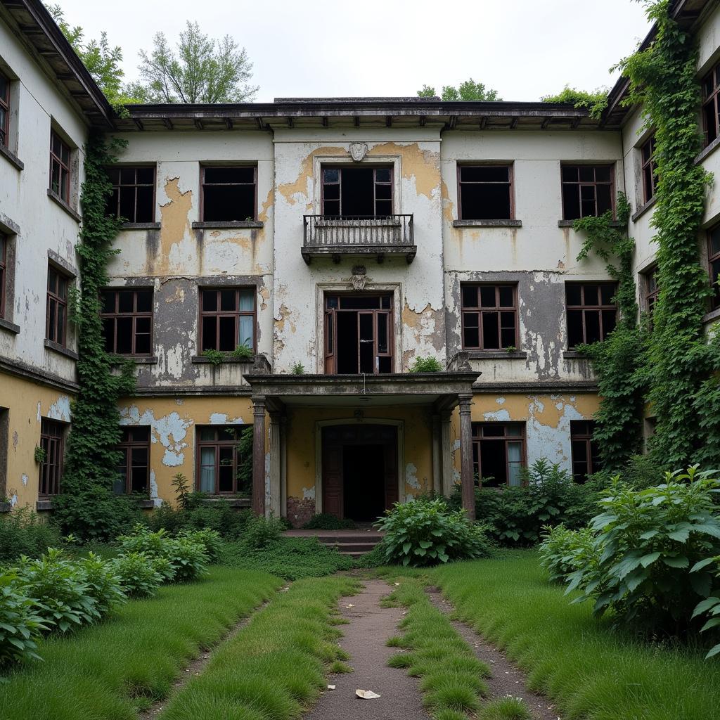 Abandoned hospital showcasing architectural decay and contributing to a sense of unease