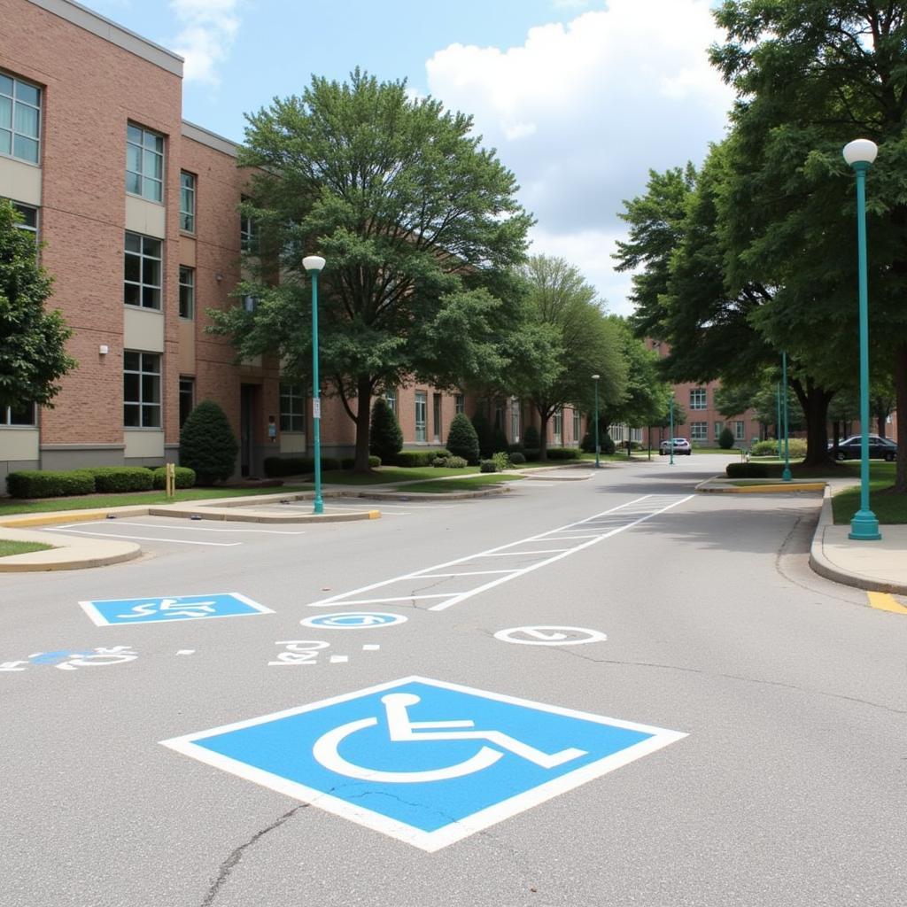 Designated accessible parking spaces with clear signage and ample space