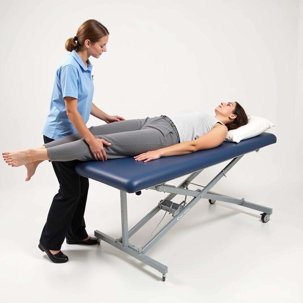 Patient using an adjustable hospital eating table for therapy