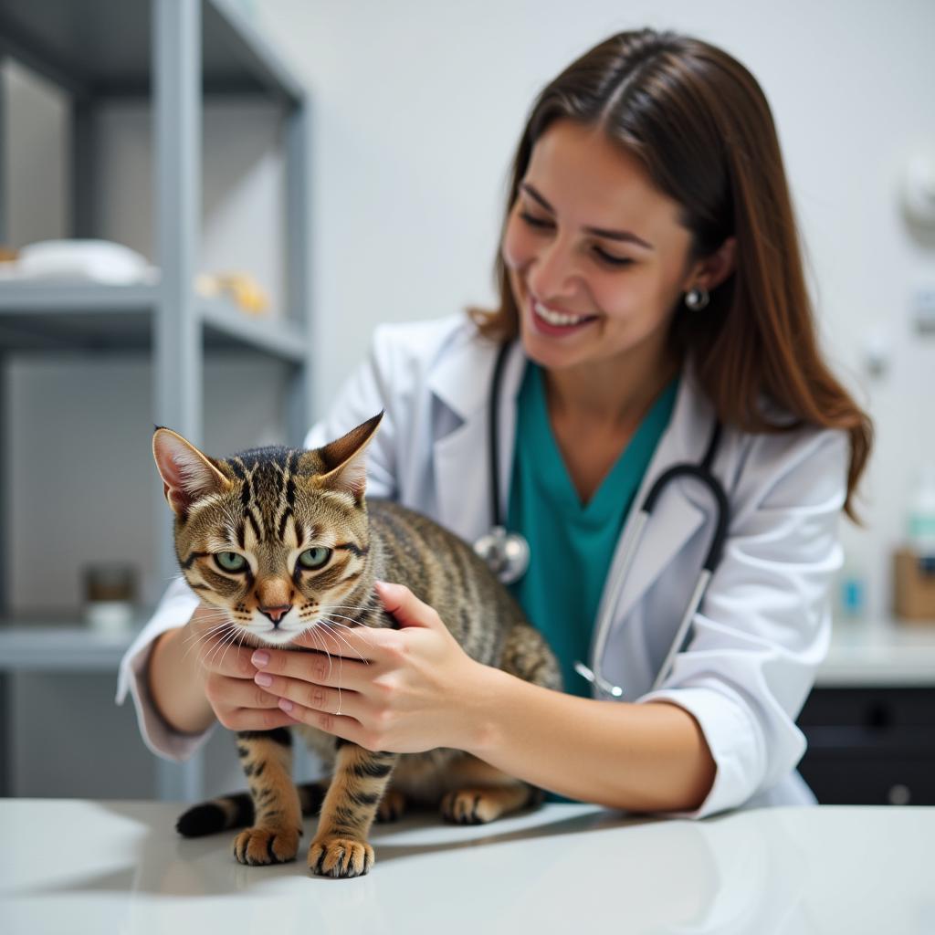 Veterinarian performing routine checkup on a cat in Greenwood SC