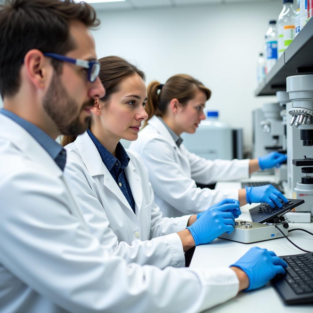 Researchers working in a laboratory at Anne Bates Leach Eye Hospital