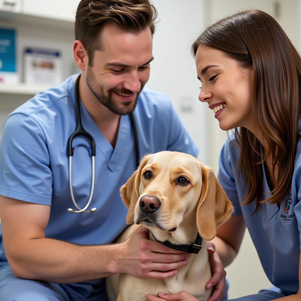 Caring Veterinarian with Dog at Anthony Wayne Animal Hospital