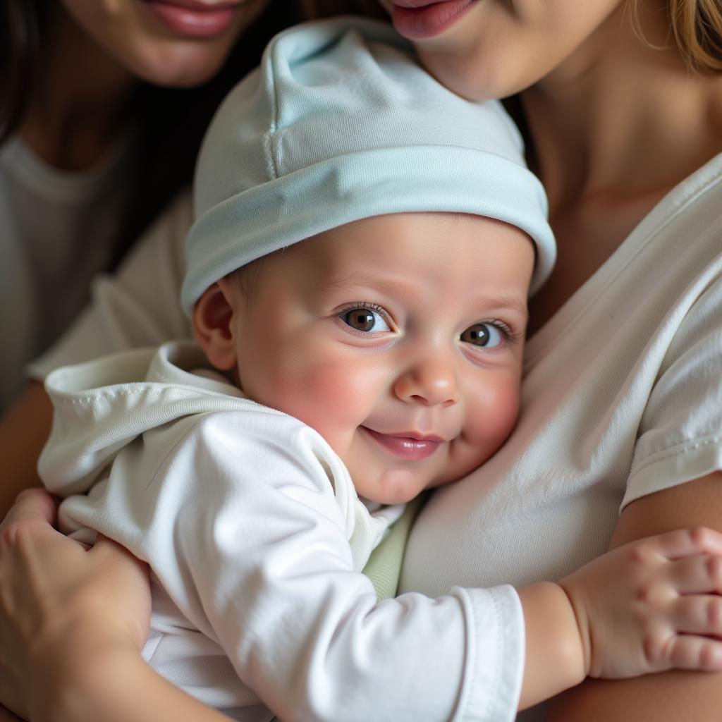 Baby Wearing Hospital Hat at Home