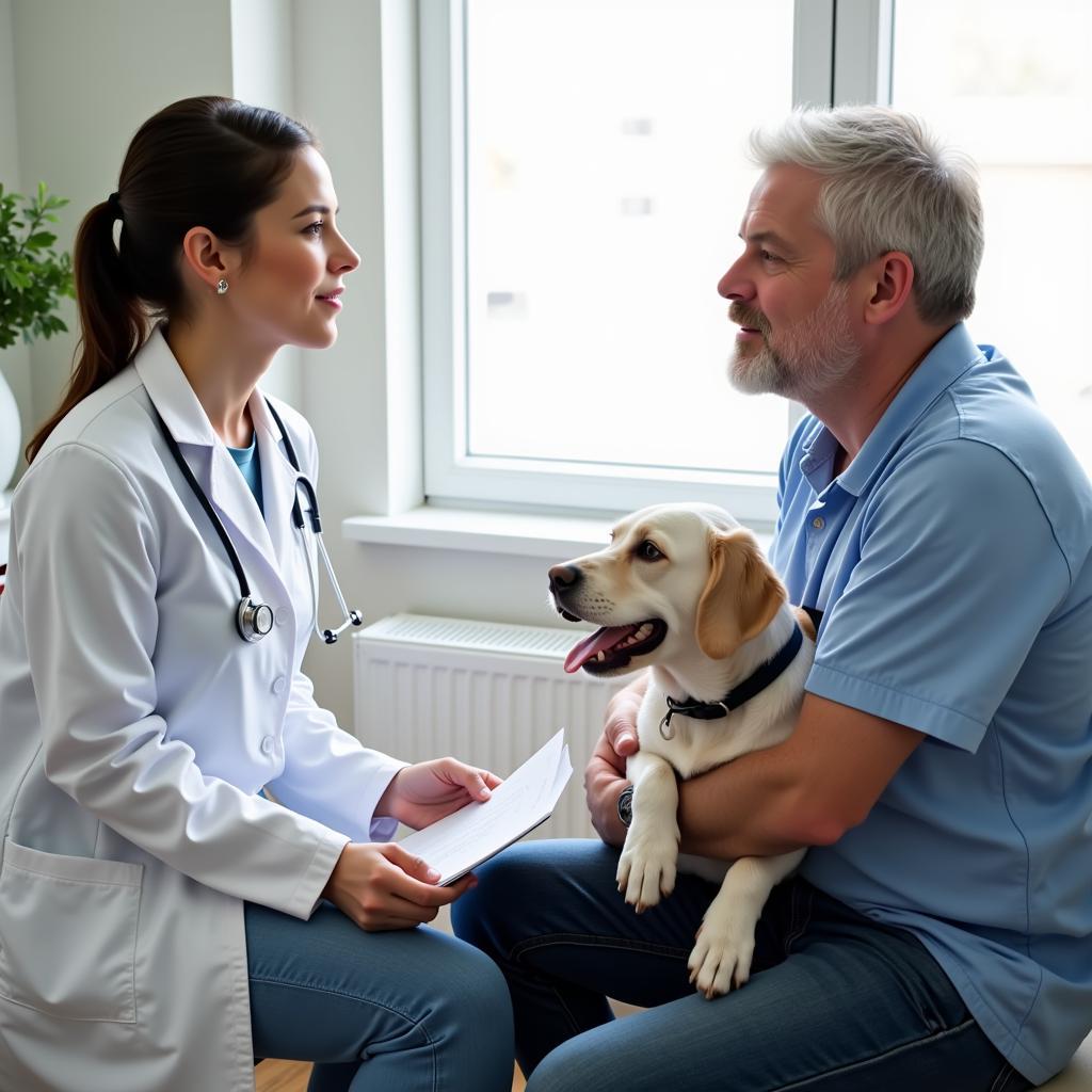 Pet owner consulting with a veterinarian at Beeville Vet Hospital