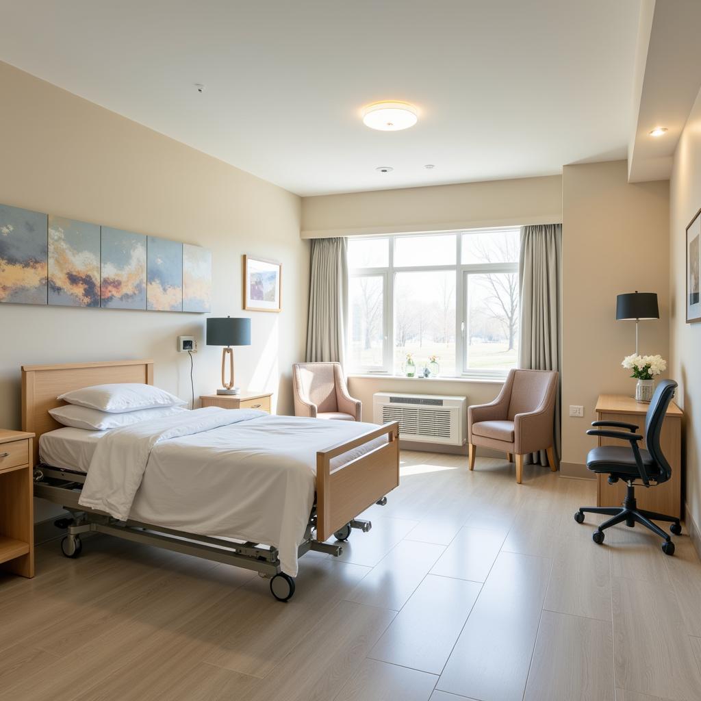 A comfortable and modern patient room at Betty Rutherford General Hospital