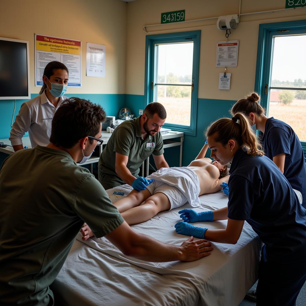 Medical Team Working in a Bushy Field Hospital