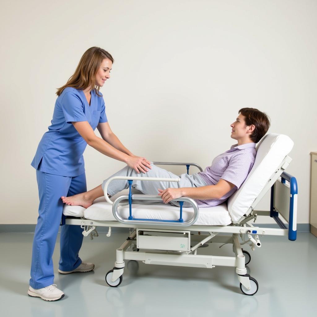 Caregiver Assisting Patient in Hospital Bed