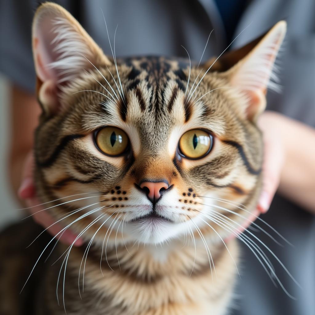 Cat Receiving Gentle Grooming