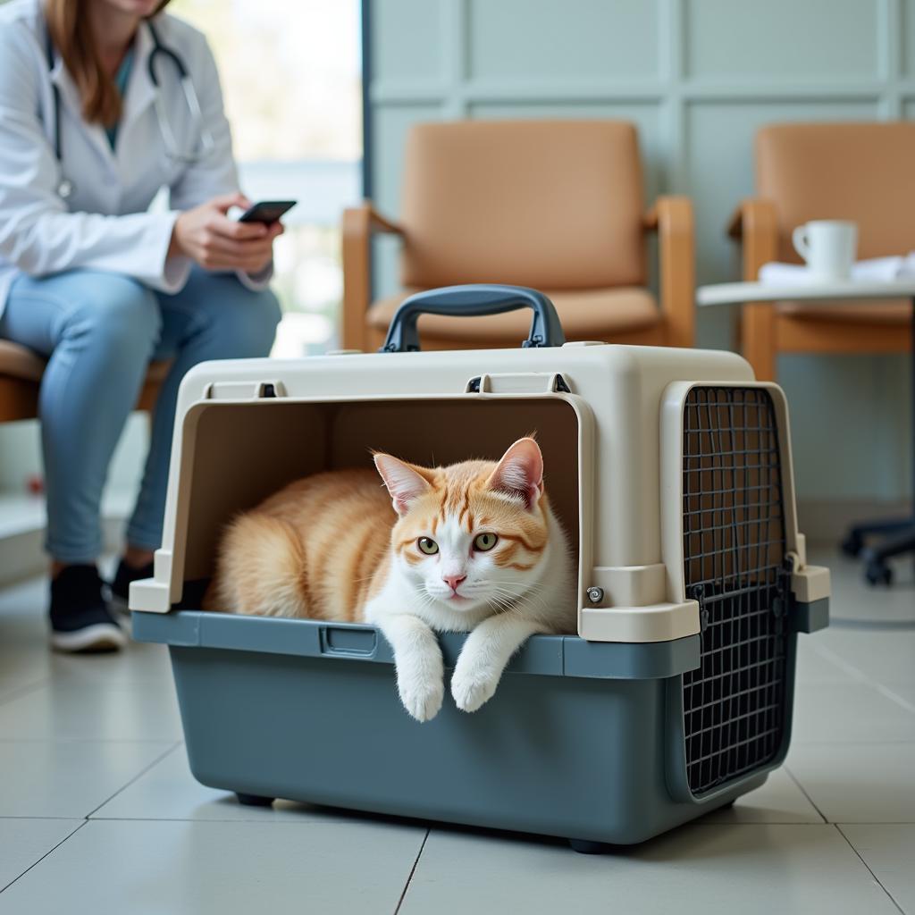 Cat Comfortably in Carrier at Henderson KY Animal Hospital