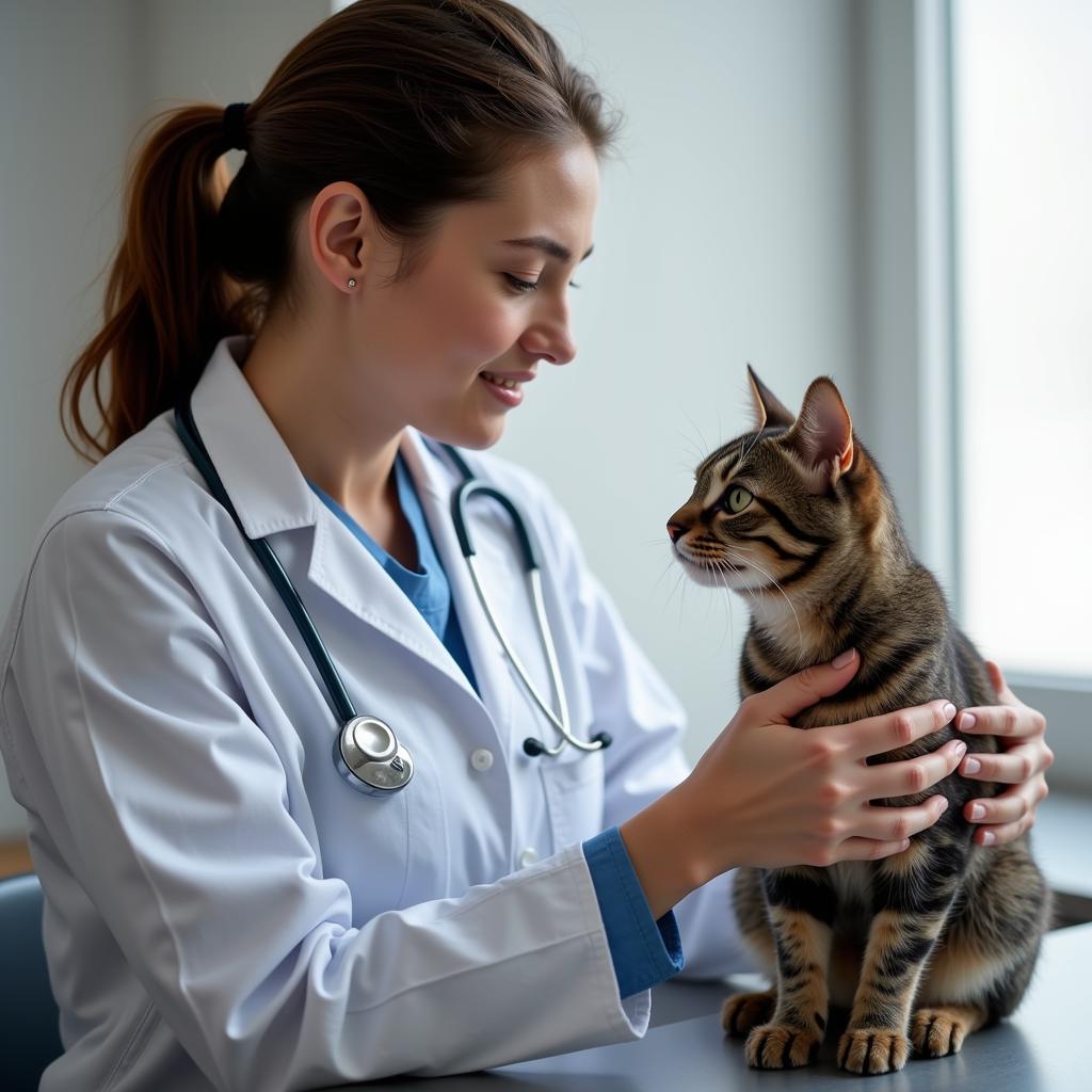 Cat Receiving Affectionate Care from Veterinarian