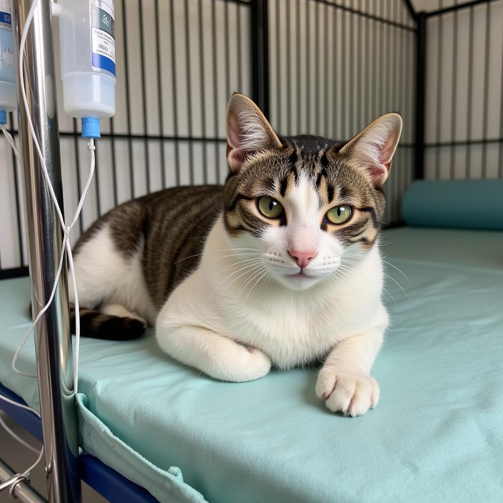 Cat receiving medical treatment at the veterinary hospital