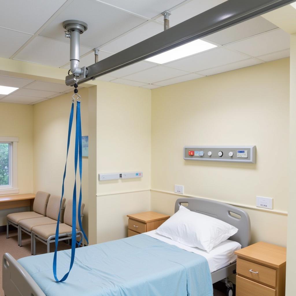 Ceiling lift installed in a hospital room for efficient patient transfers