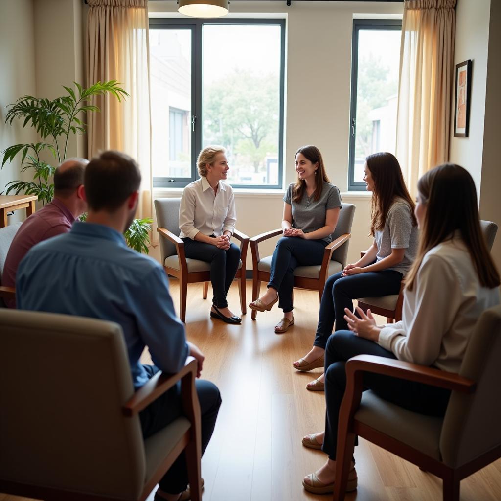 Chaplain leading a group support session in a hospital setting