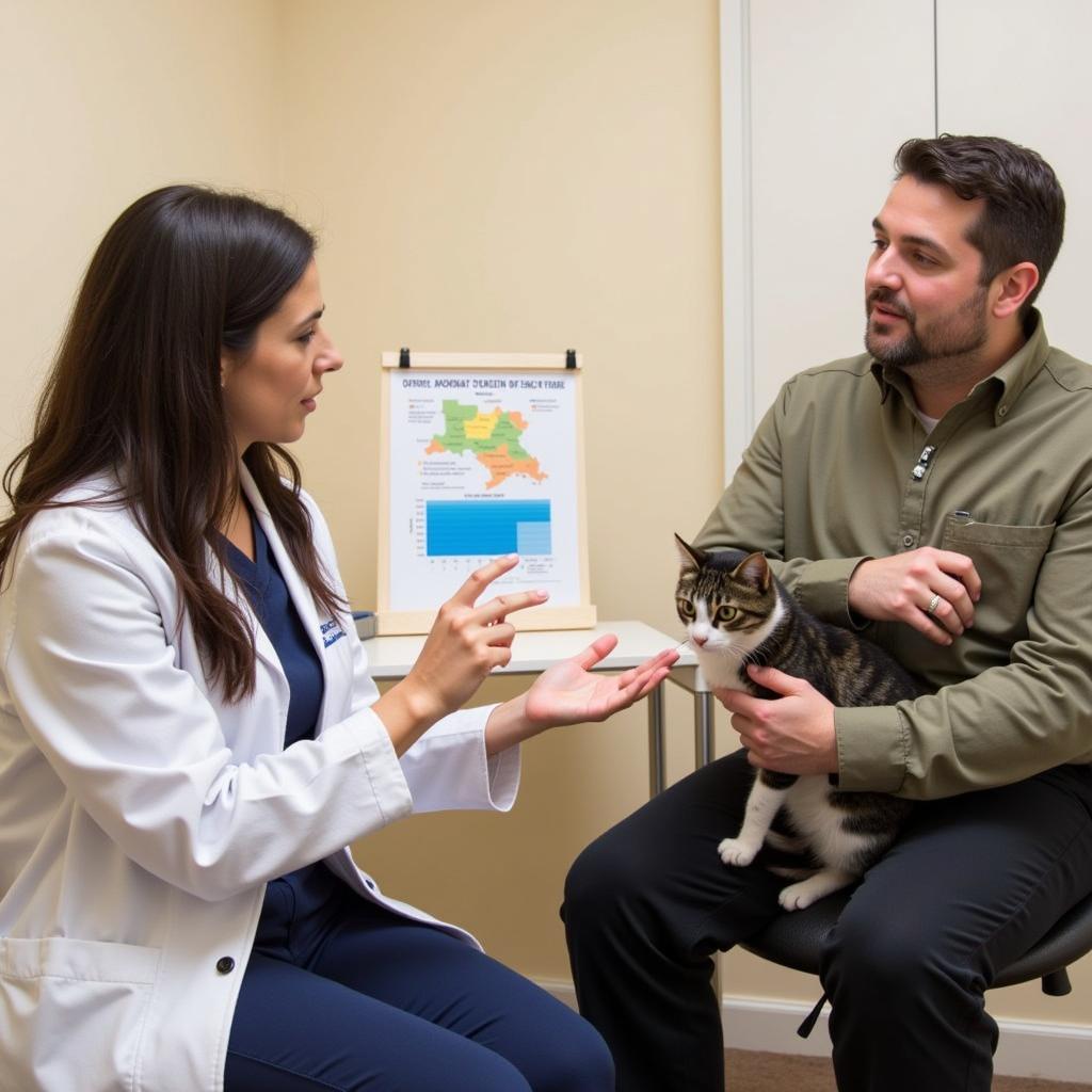 Veterinarian discussing pet's health with owner at Cheyenne Animal Hospital in Las Vegas