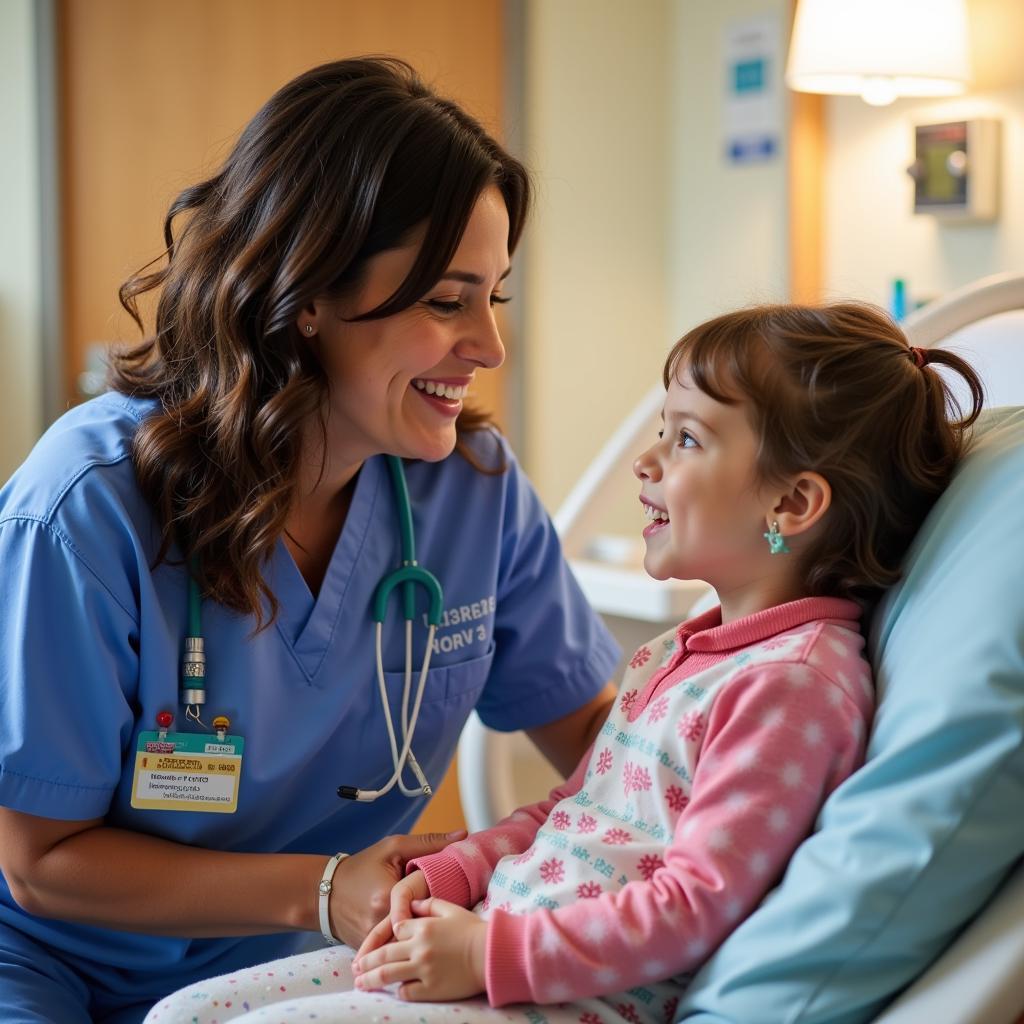 Children's Hospital Colorado nurse resident interacting with a young patient