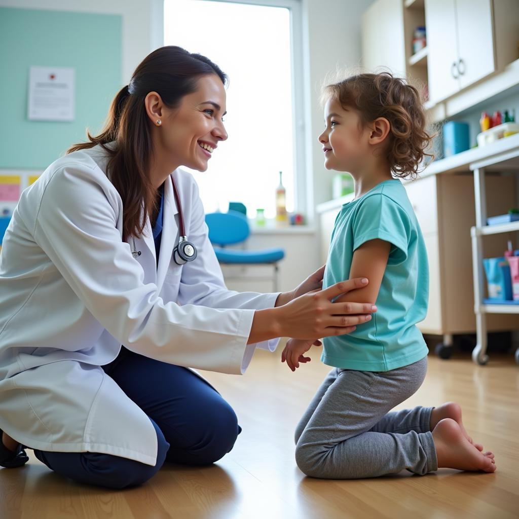 Doctor interacting with a young patient at a children's hospital in Rockville