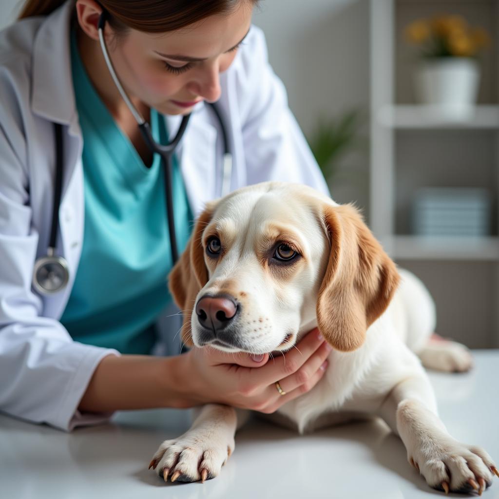 Veterinarian examining a dog at Clark Summit Animal Hospital