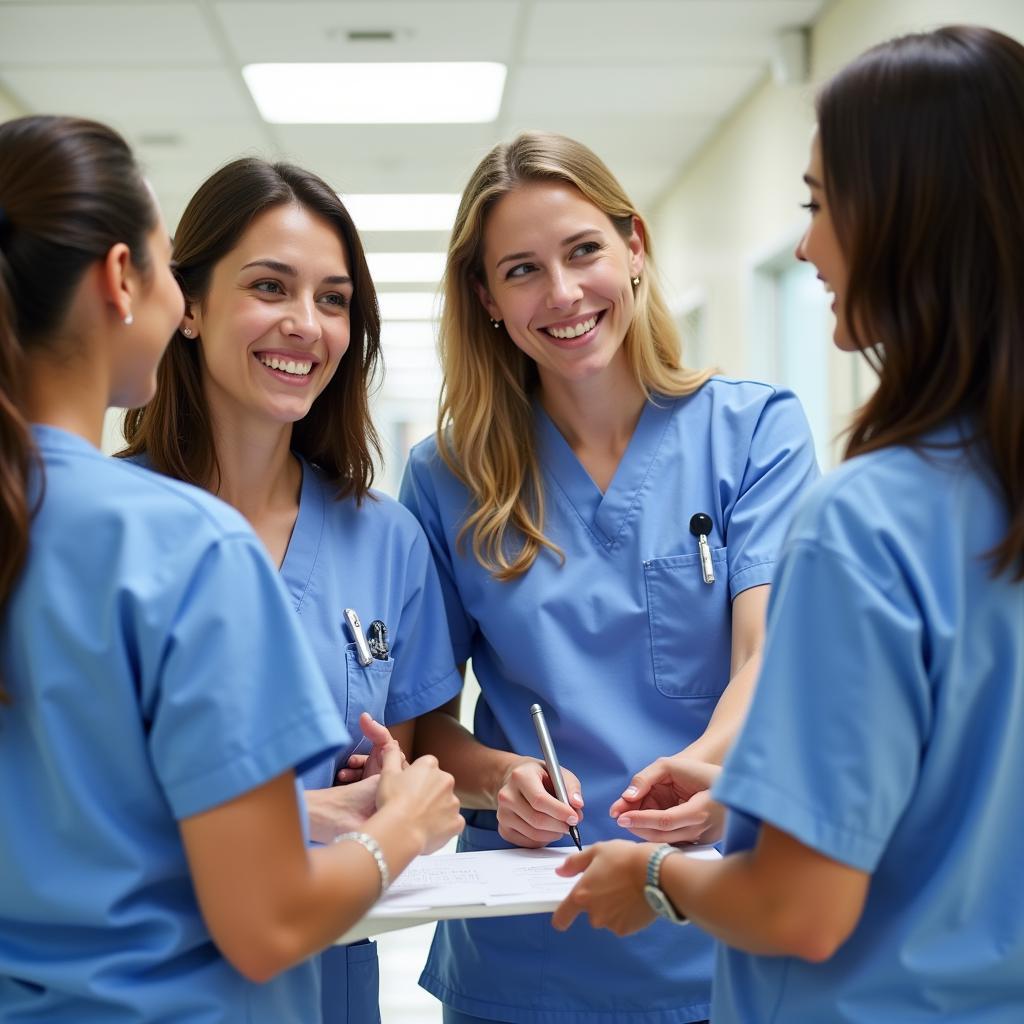 CNAs collaborating in a hospital setting