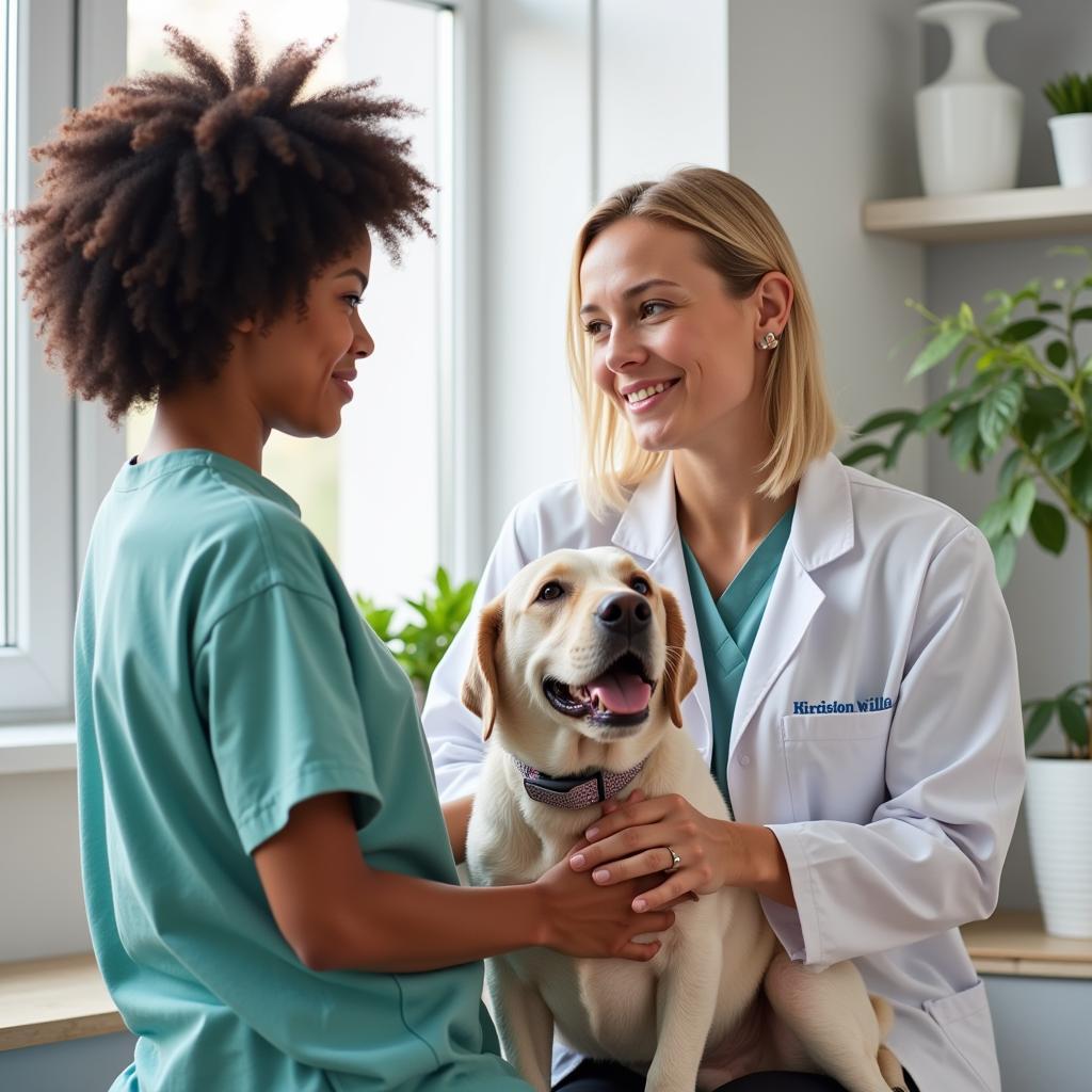 Caring Veterinarian Examining a Dog