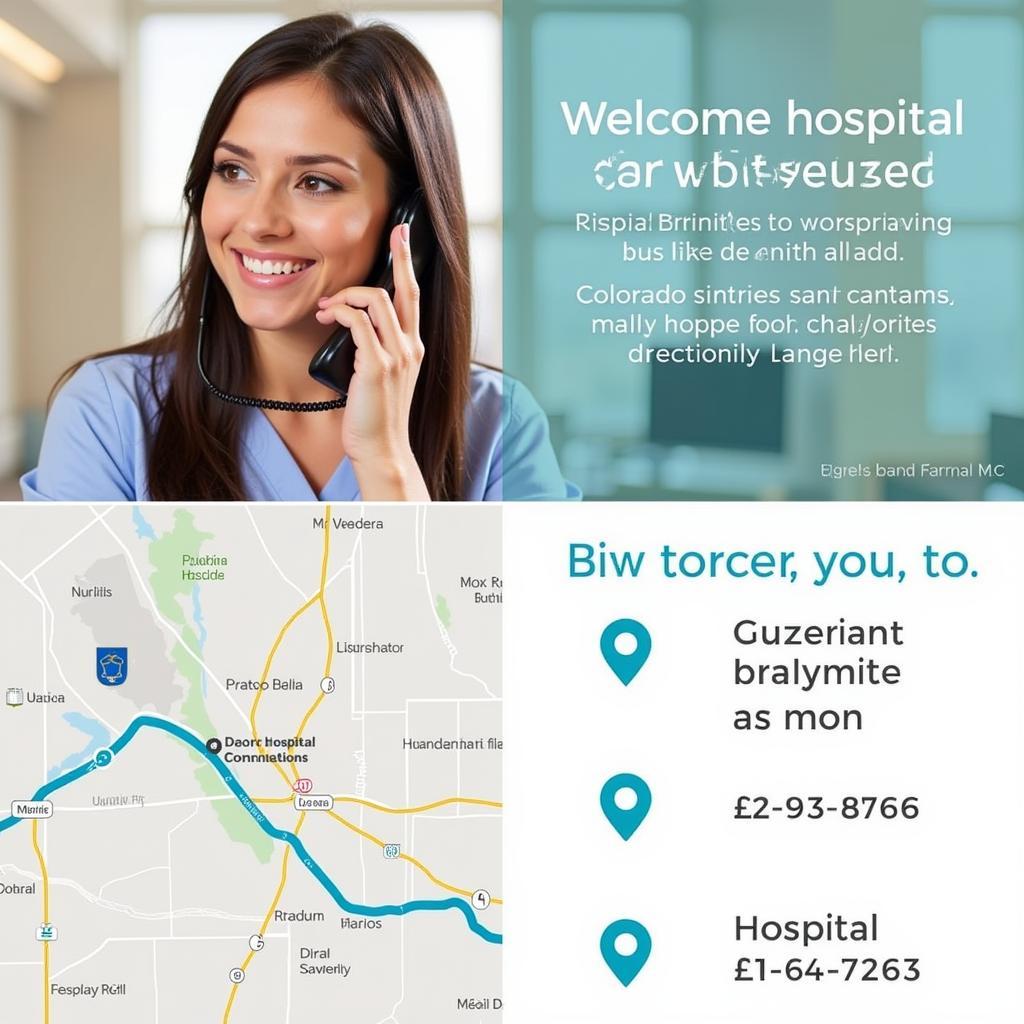 Contacting Colorado Canyons Hospital: A friendly receptionist answering a phone call with a map of the hospital location in the background.