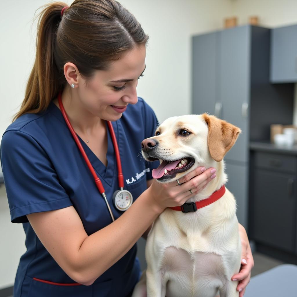 Veterinarian examining a dog in a community animal hospital in Cleveland, TN