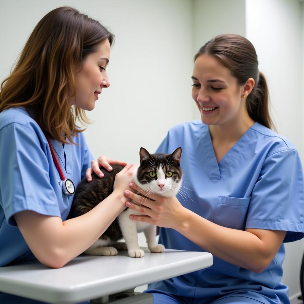 Veterinarian Comforting a Cat in Culver City