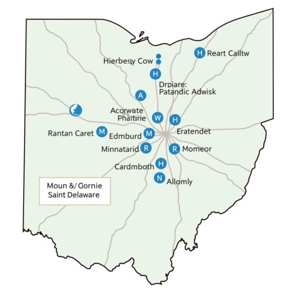 Map showing medical facilities in Delaware, OH