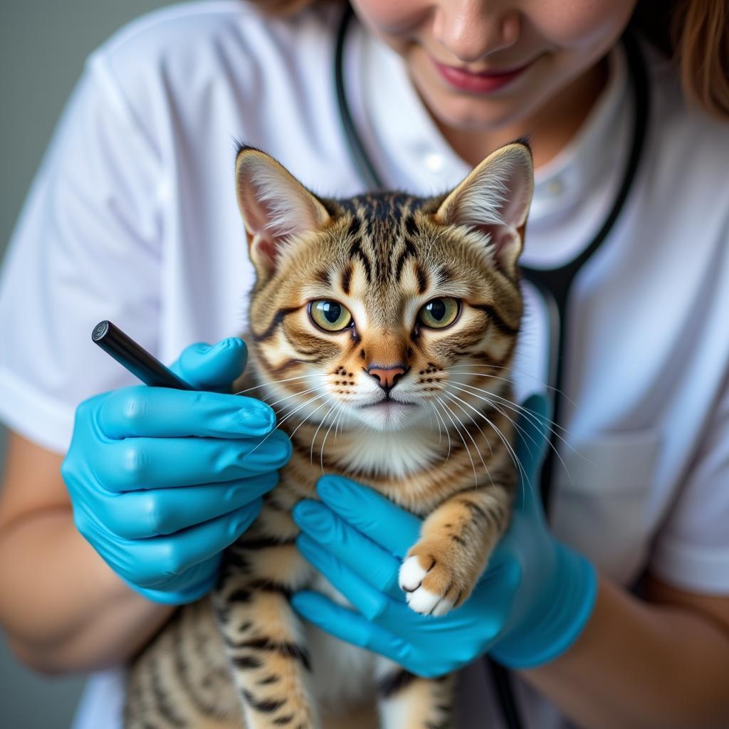 Experienced veterinarian gently examining a cat in Dickson, TN