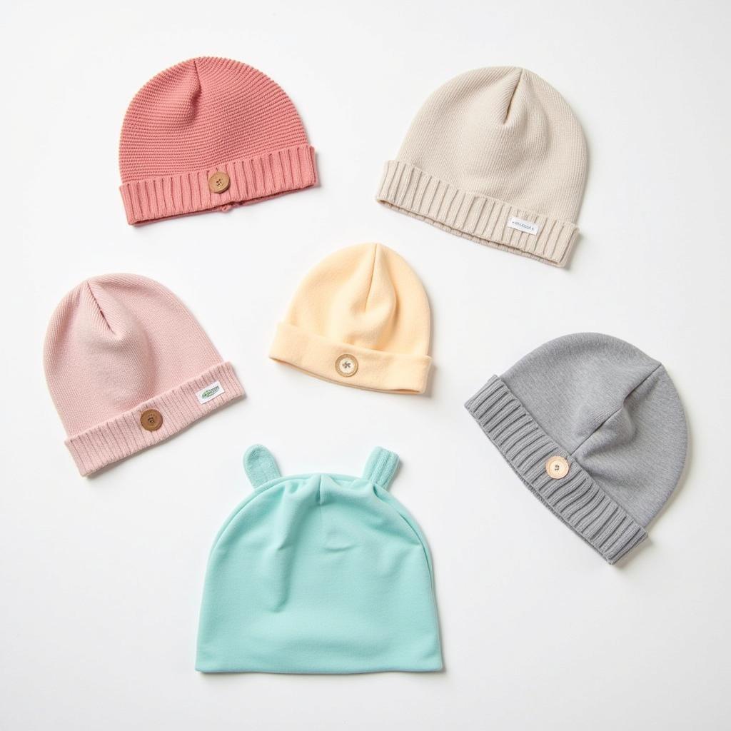 Variety of hospital beanies in different colors, styles, and materials