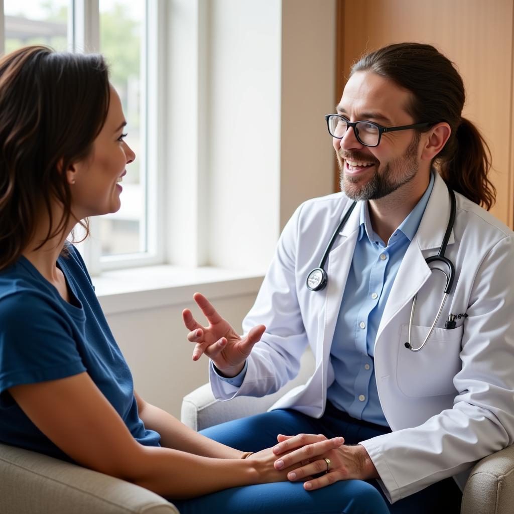 Doctor and patient discussing treatment options in a compassionate manner