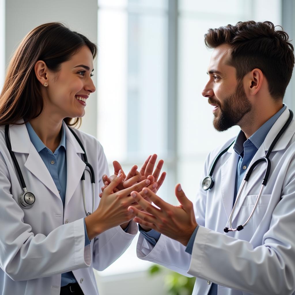 Doctor Communicating with Deaf Patient using Sign Language