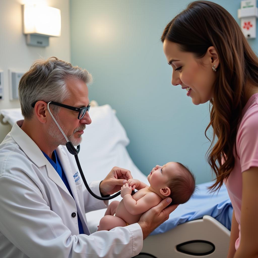 Doctor Examining Baby in Hospital