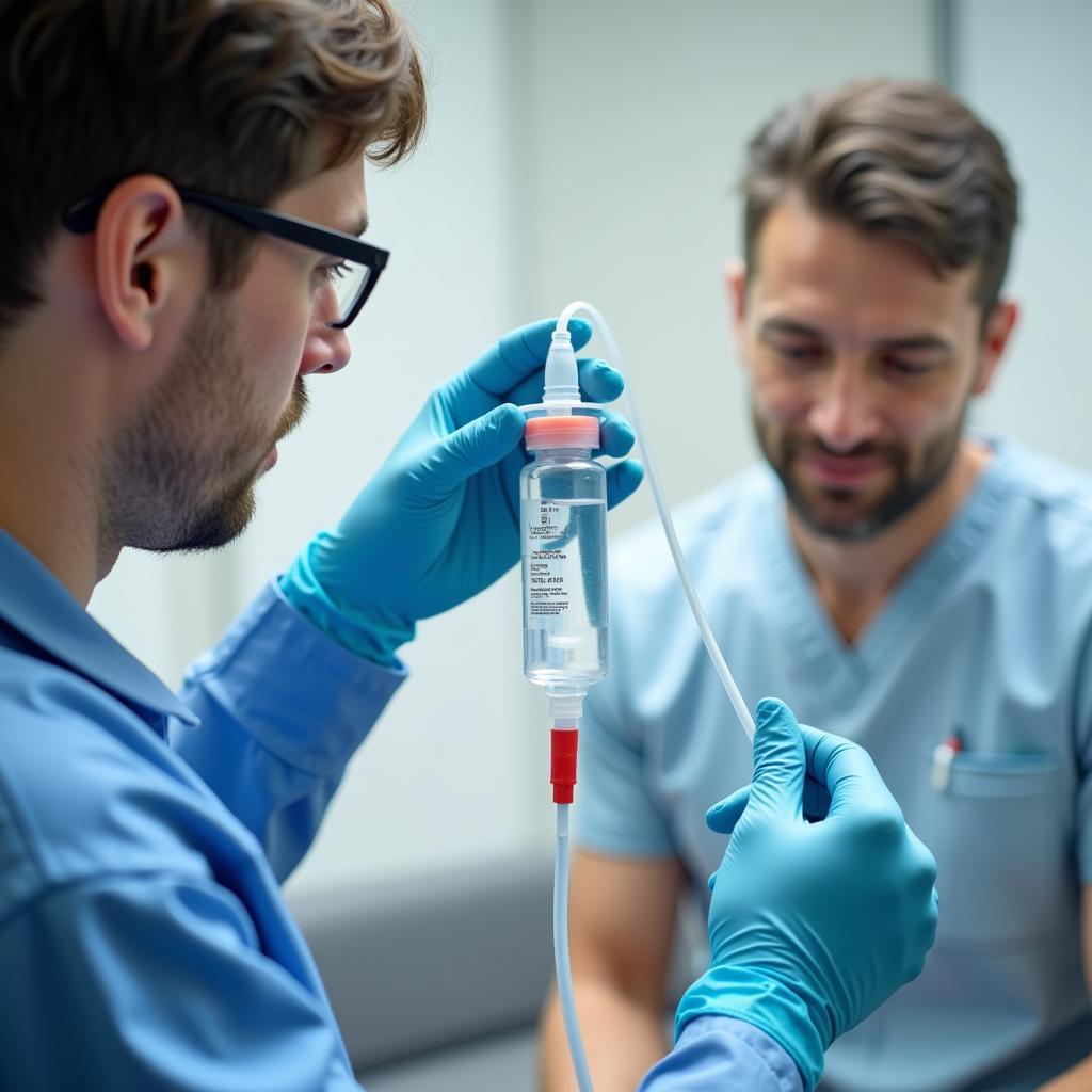 Doctor Examining an IV Drip