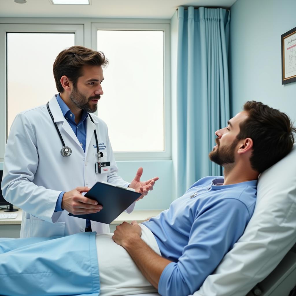 Doctor consulting with patient in hospital