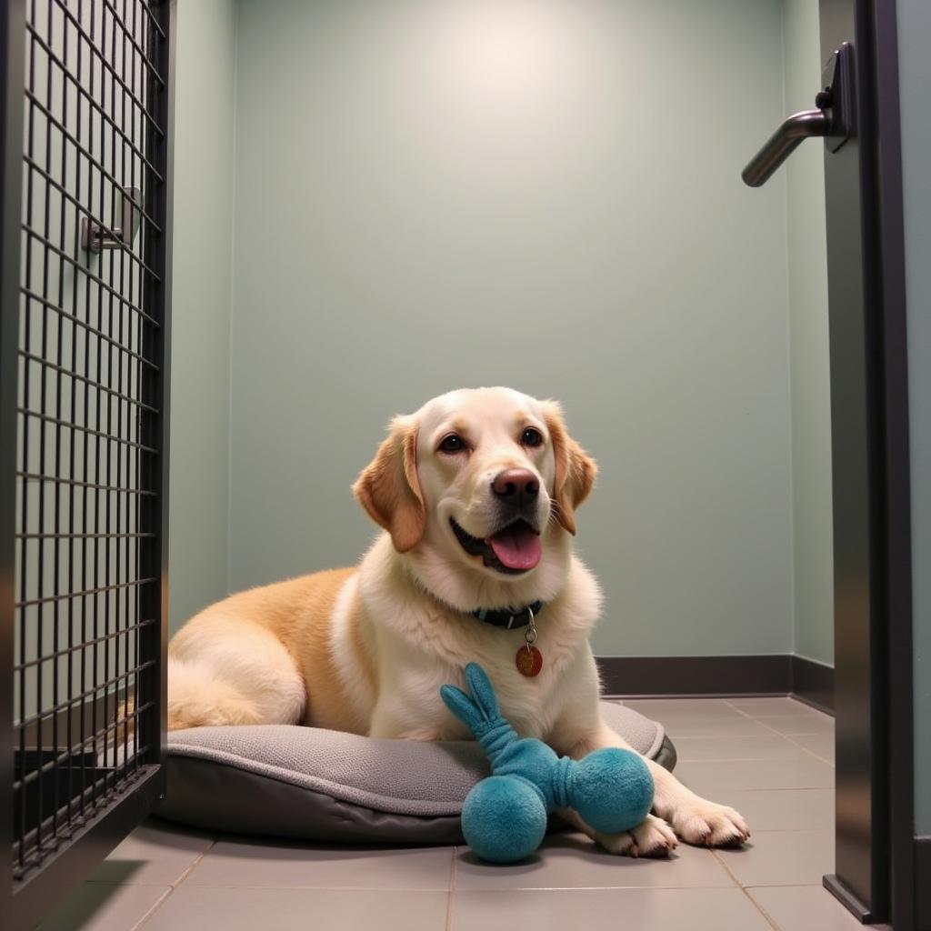 Dog Comfortably Staying at a Veterinary Boarding Facility