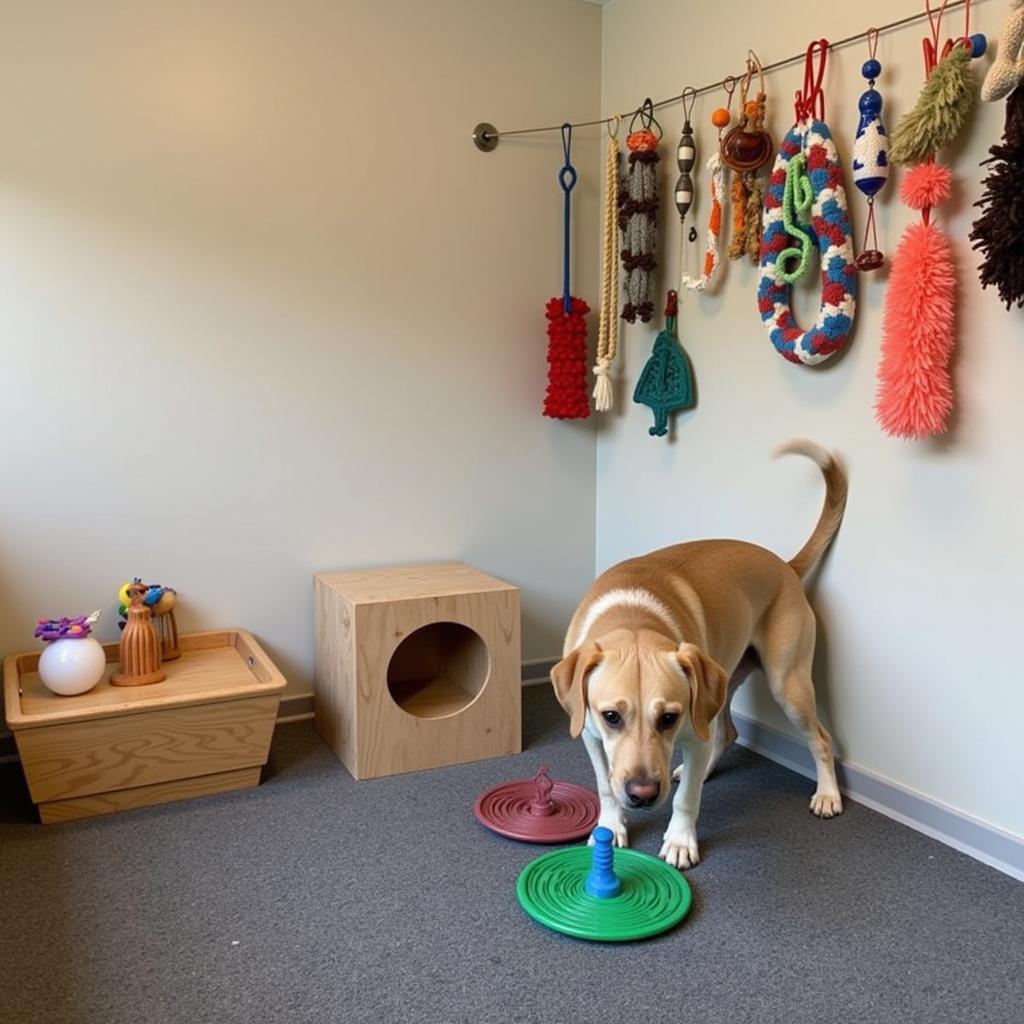 Dog enjoying playtime at the boarding facility