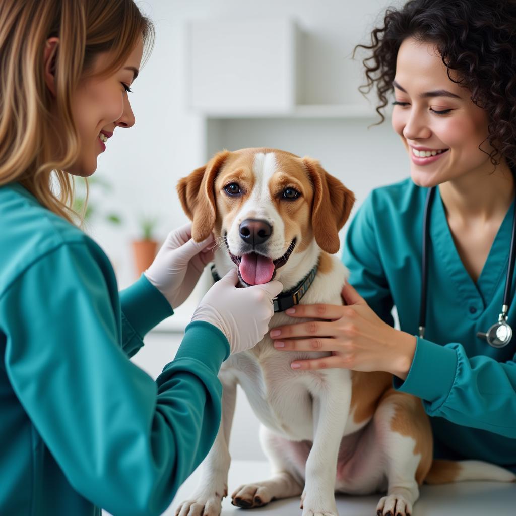 Dog receiving attentive care at the veterinary hospital