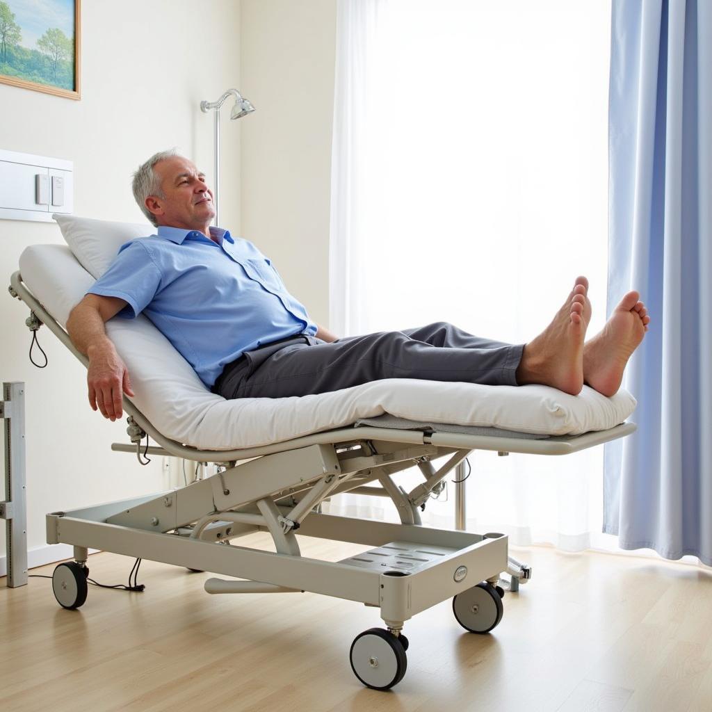 Elderly Man Using a Semi-Electric Bed