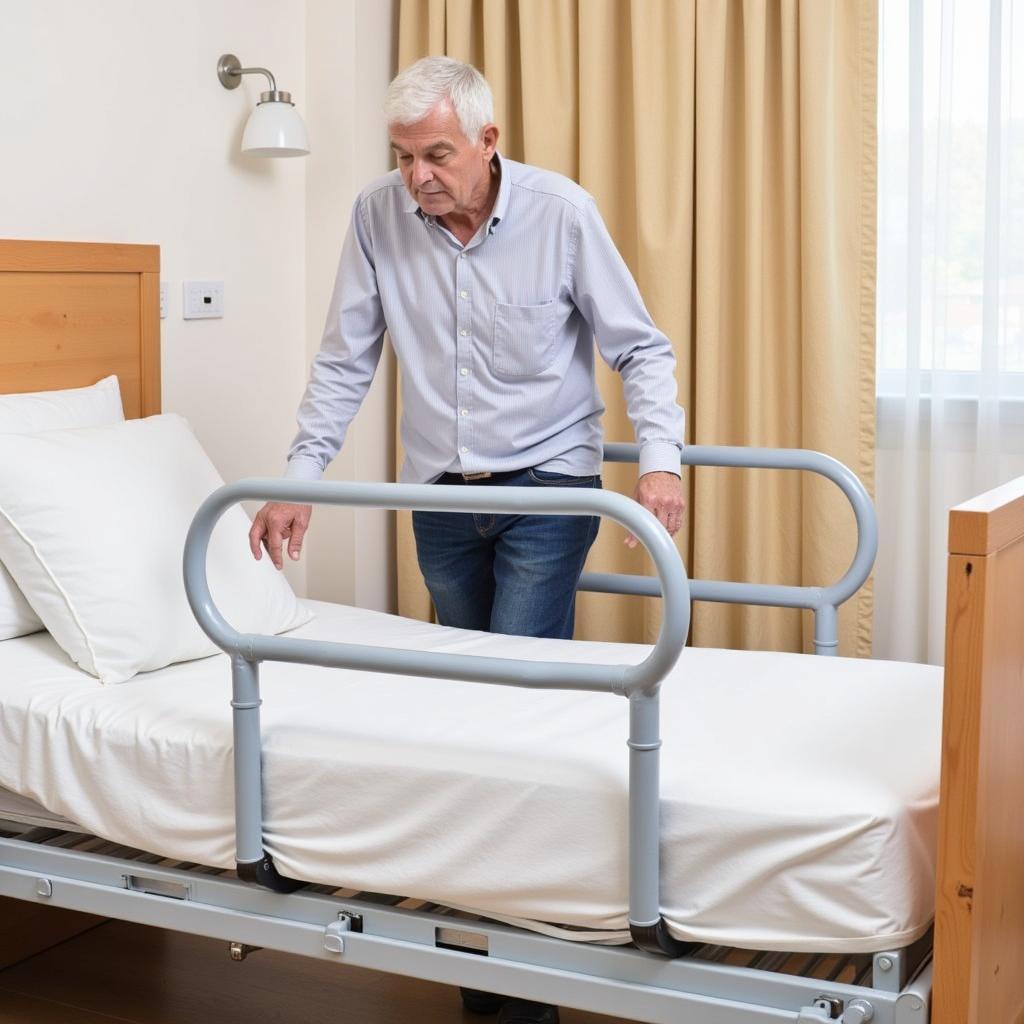 Elderly Person Safely Using Bed Rails