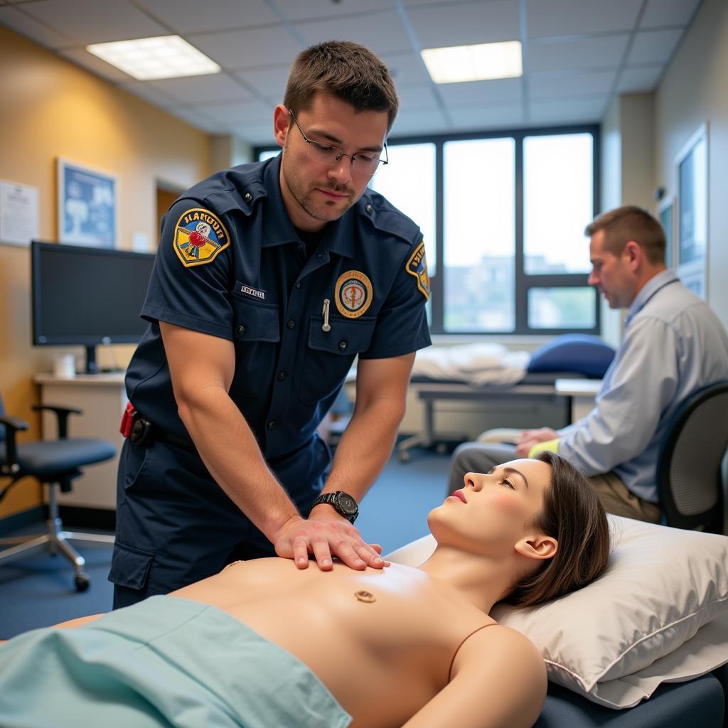 EMT performing CPR in a hospital setting