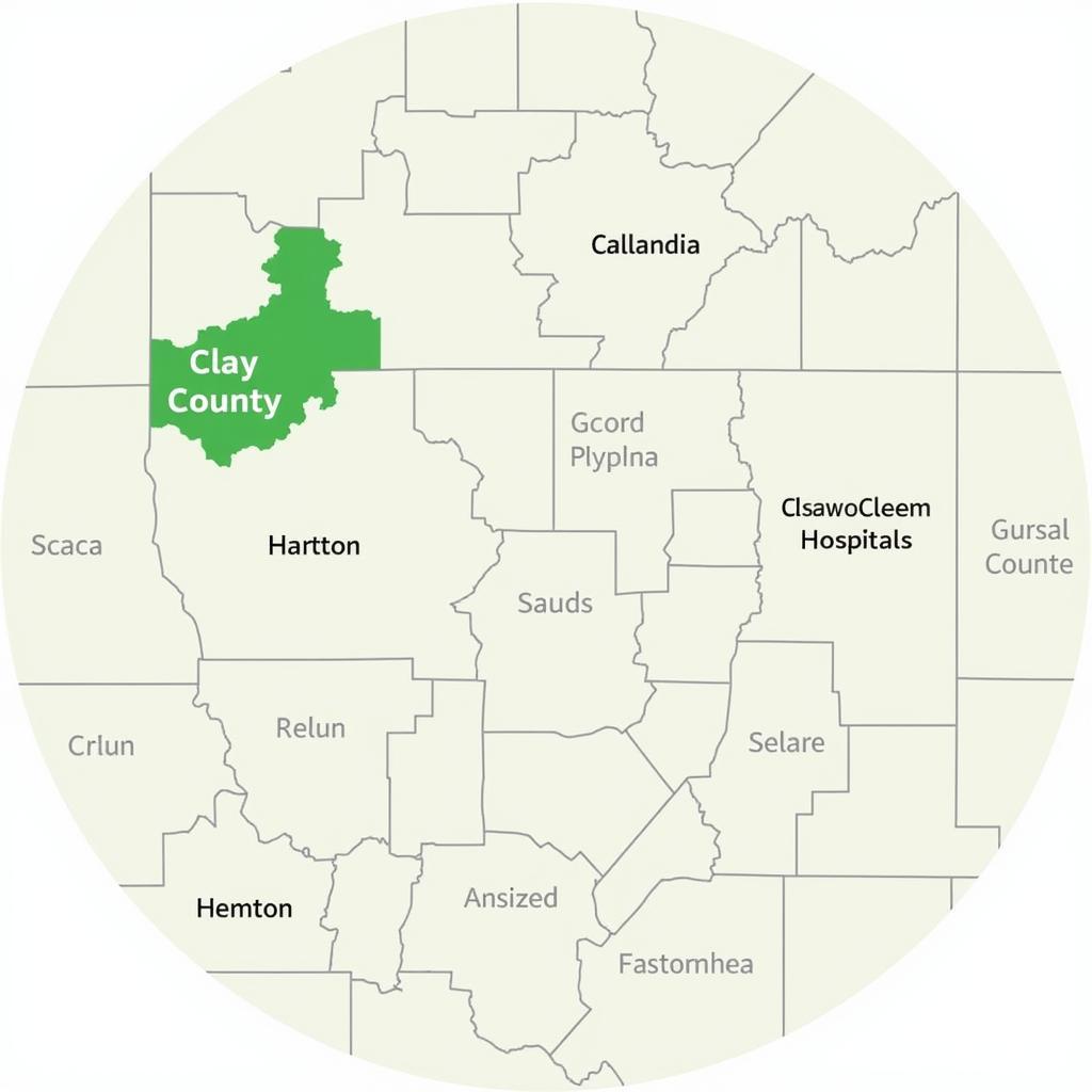 Map Showing Hospitals in and Around Clay County