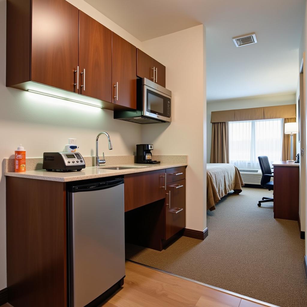 Extended stay hotel room with kitchenette