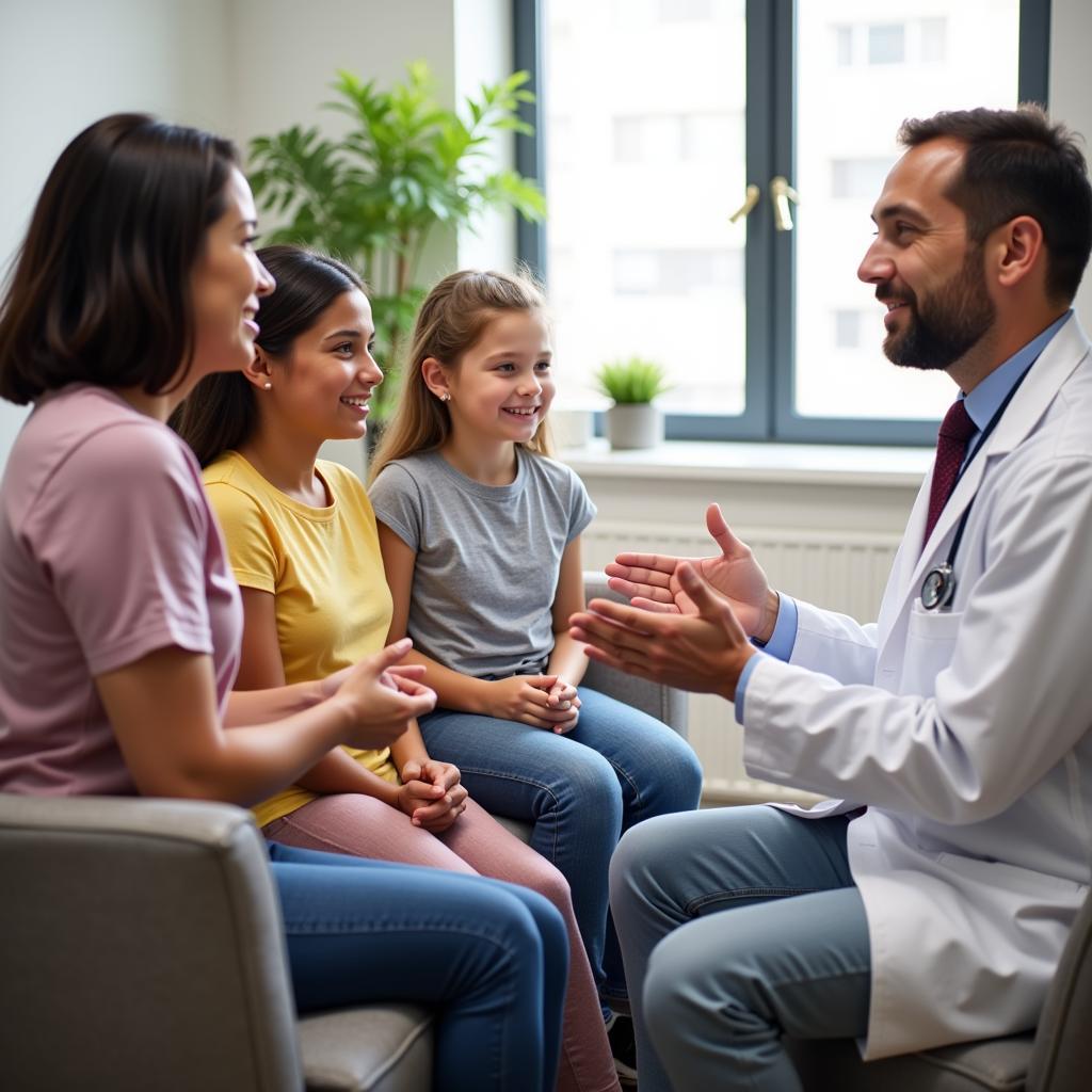 Family asking a doctor questions at children's hospital