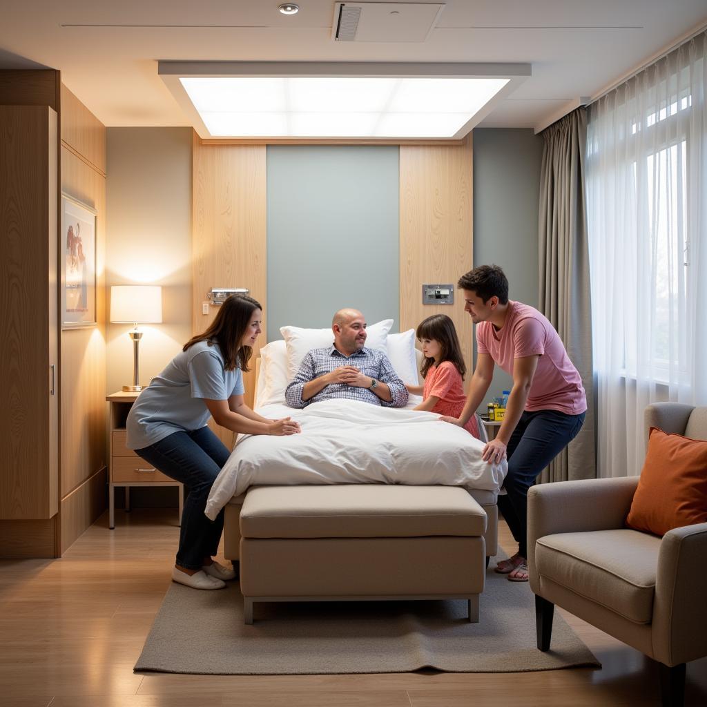 Family gathered in a comfortable hospital room