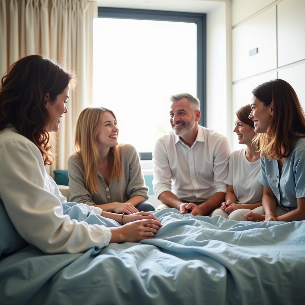 Family members visiting a loved one in the hospital.